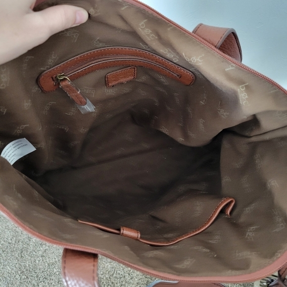 B.O.C Born Concepts Tote Bag Purse Faux Leather Tan Black Green Color Block - Picture 6 of 8